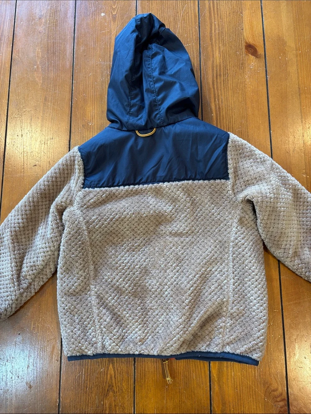 L.L. Bean Reversible Tan Sherpa Jacket /Navy Hood & Trim Boys Size Boys 12-18 M
